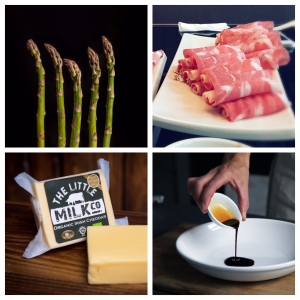 Asparagus marinated in Balsamic with Cheese & Prosciutto